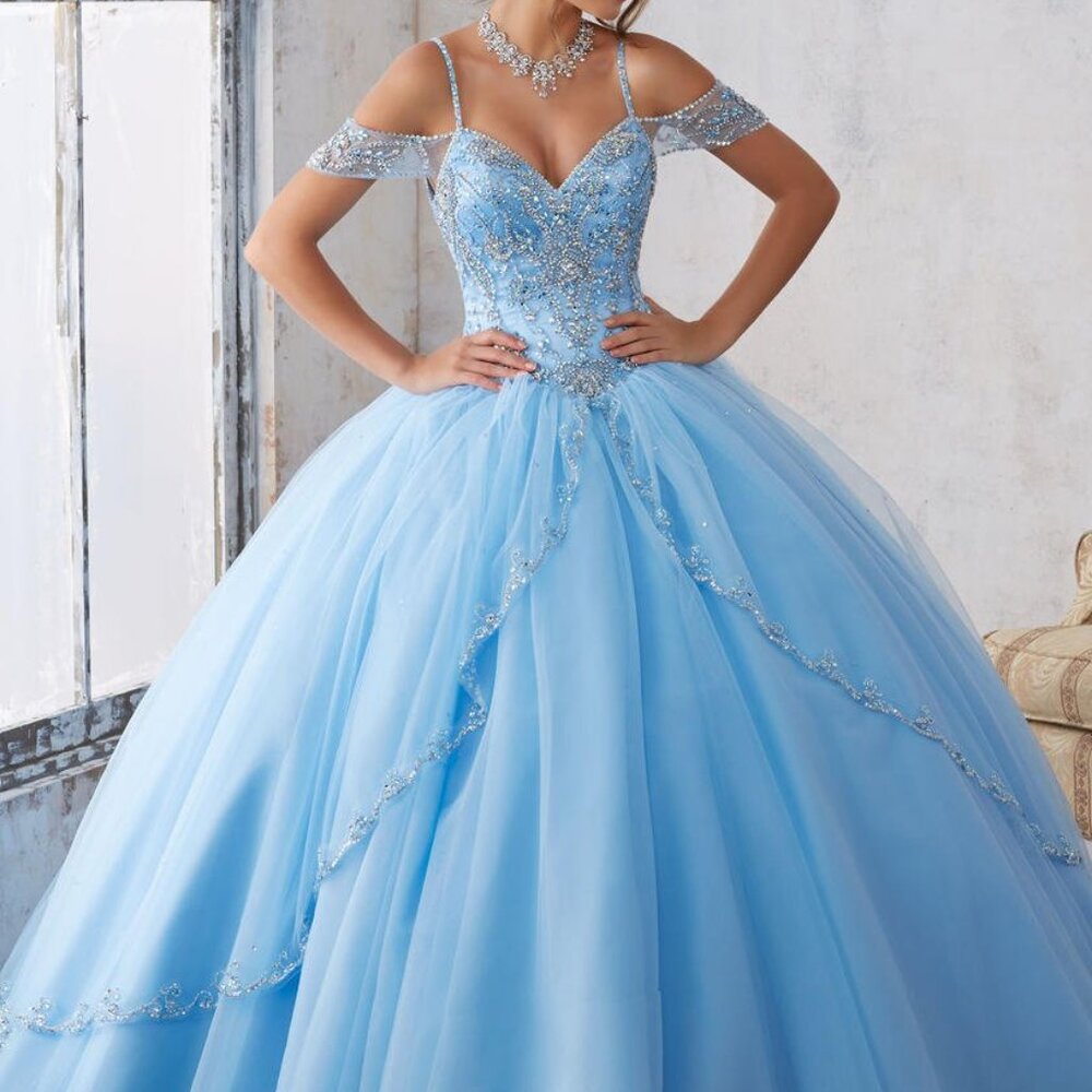 Morilee by Madeline Gardner Sz2 Homecoming Quinceanera Cinderella Blue Dress
